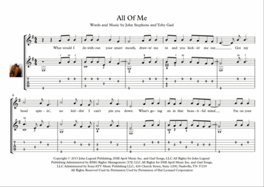 All Of Me All Of Me Guitar Tablature scores gallery preview page 1