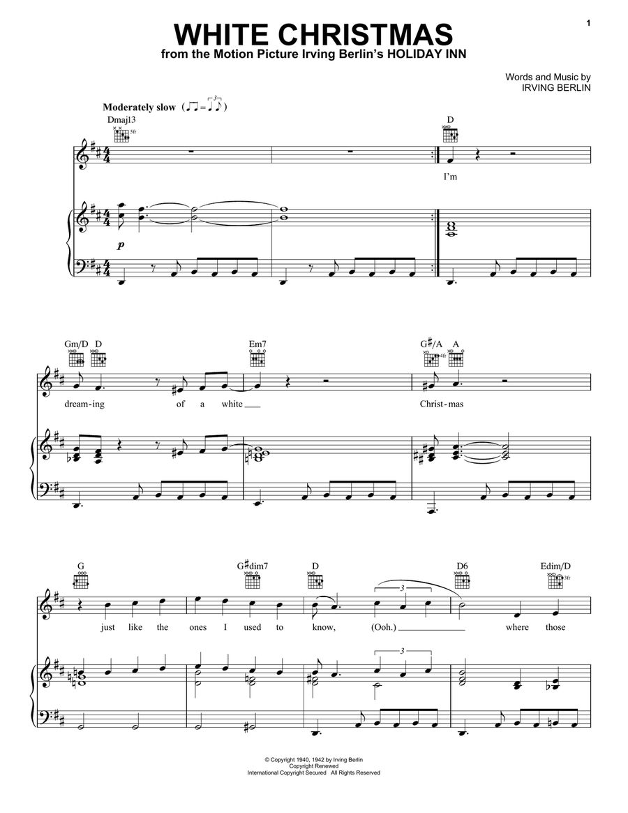 White Christmas Piano, Vocal, Guitar scores gallery preview page 1