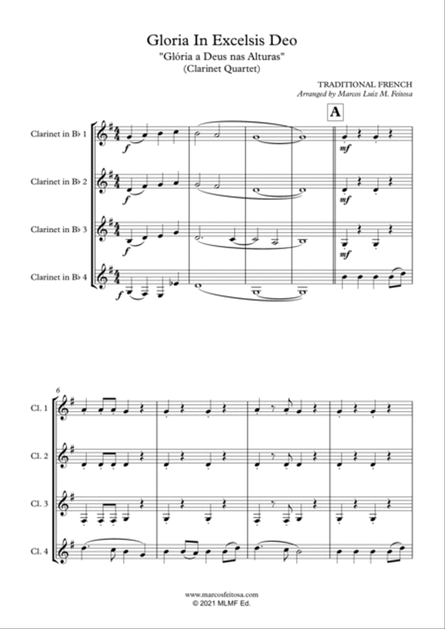Gloria In Excelsis Deo - Clarinet Quartet Clarinet Quartet scores gallery preview page 3