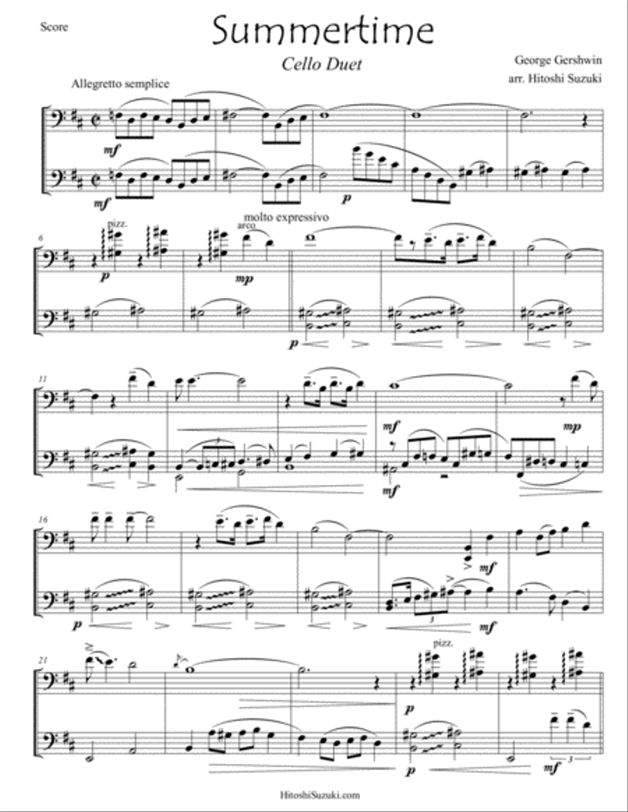 Summertime Cello Solo scores gallery preview page 1