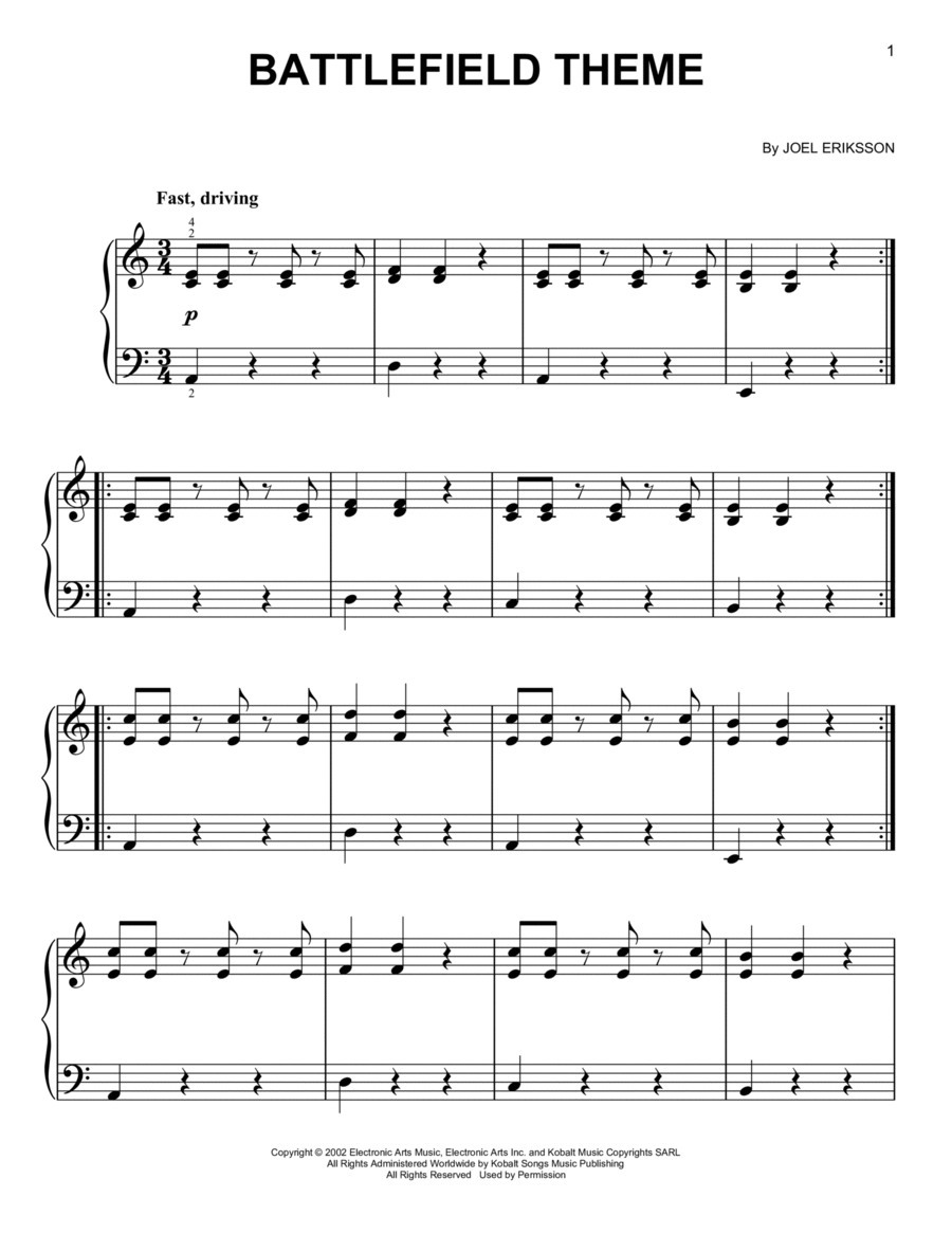Battlefield 1942 Theme Battlefield 1942 Theme Easy Piano scores gallery preview page 1