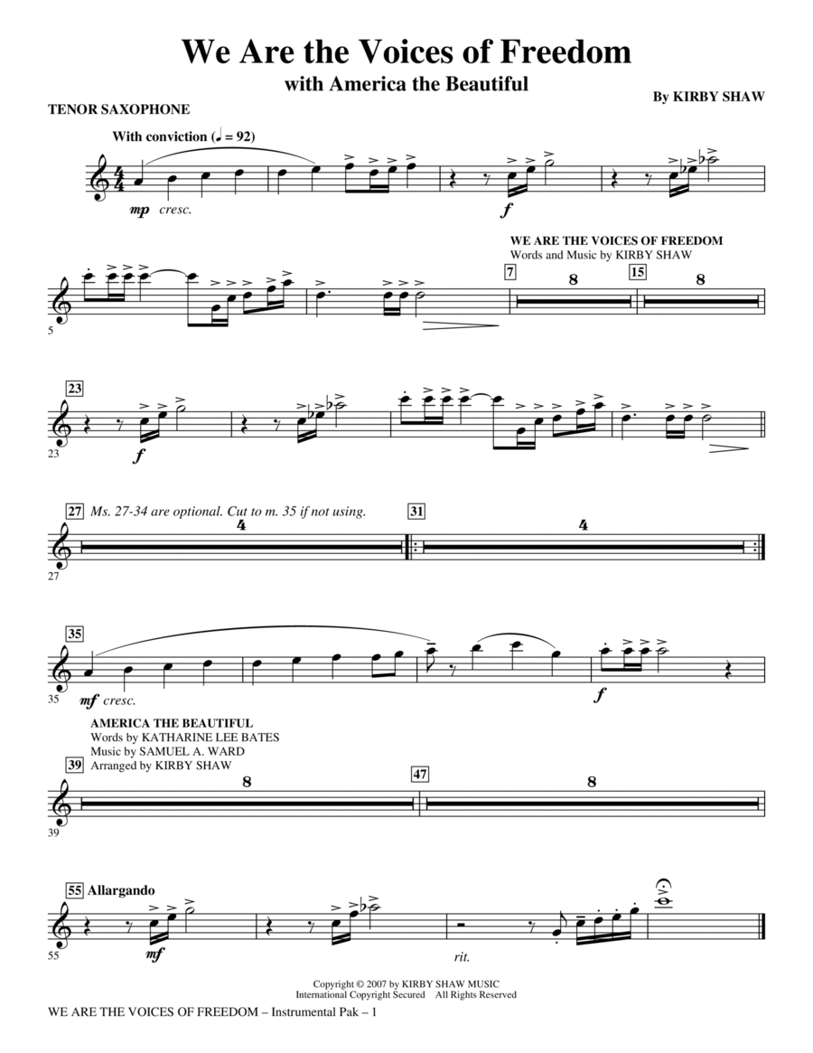 We Are The Voices Of Freedom - Tenor Sax Choir scores gallery preview page 1