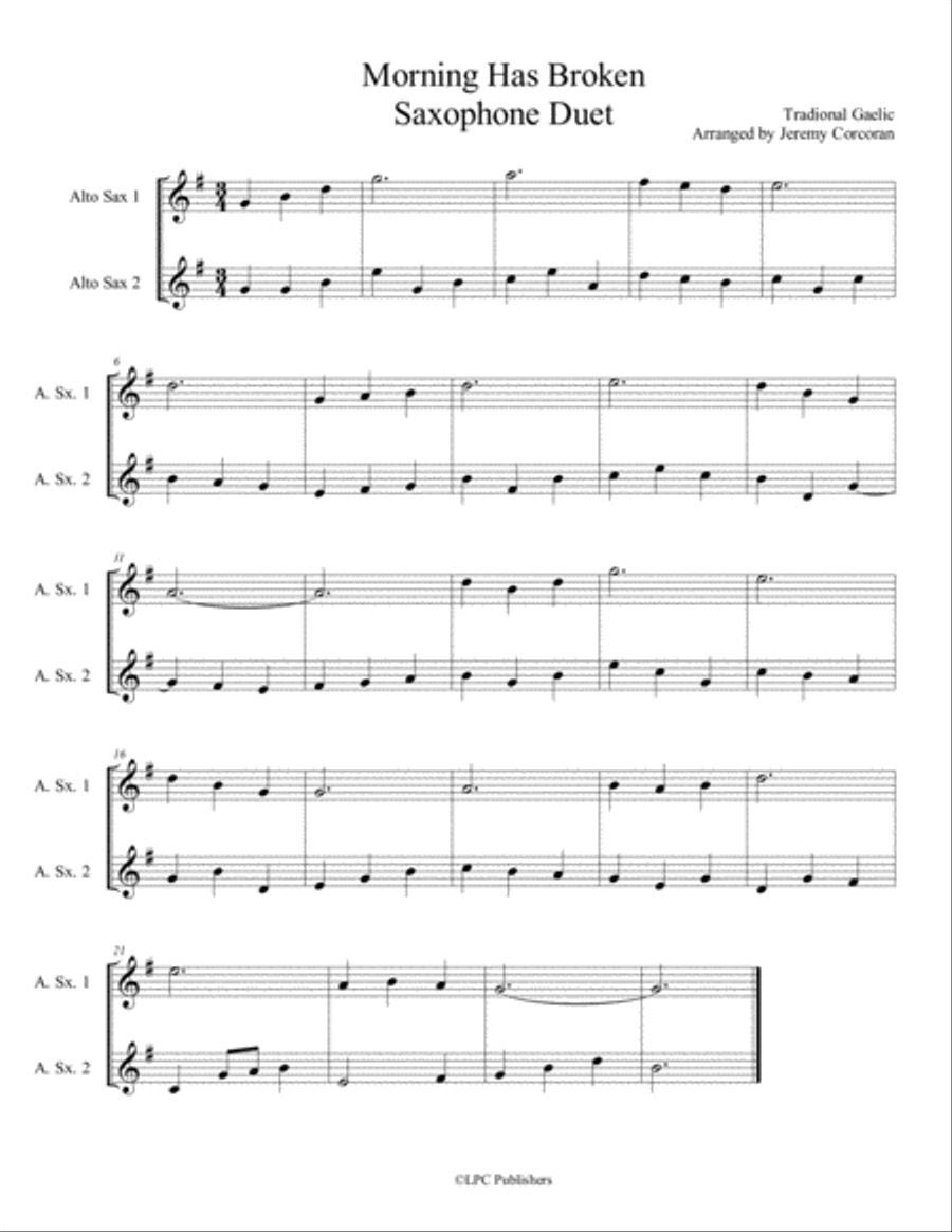 Morning Has Broken Saxophone Duet Woodwind Duet scores gallery preview page 1