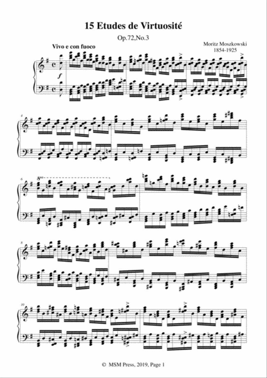 Moszkowski-15 Etudes de Virtuosité,Op.72,No.3,Vivo e con fuoco in G Major Piano Method scores gallery preview page 3