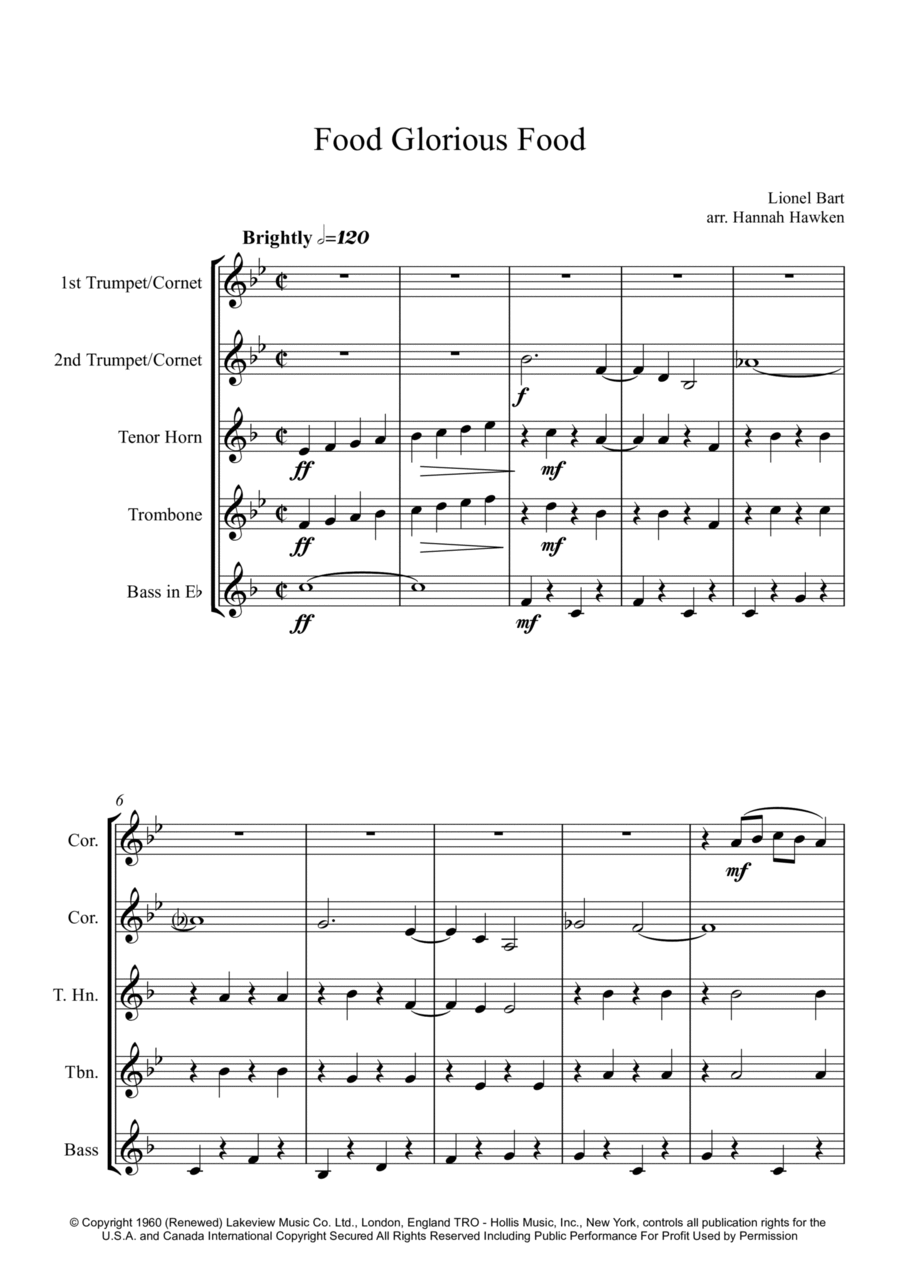 Food, Glorious Food Brass Ensemble scores gallery preview page 1