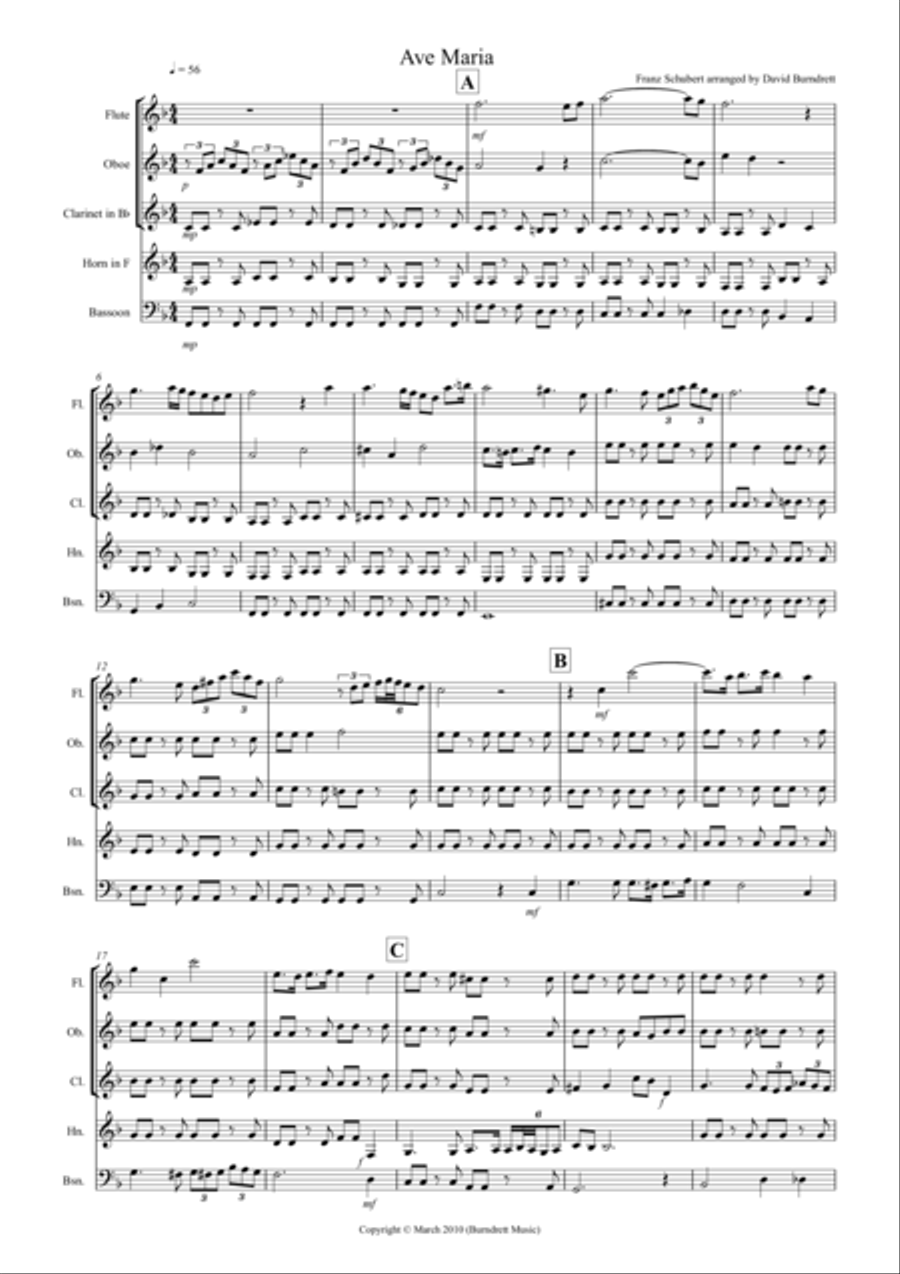 Ave Maria for Woodwind Quintet Woodwind Quintet scores gallery preview page 1