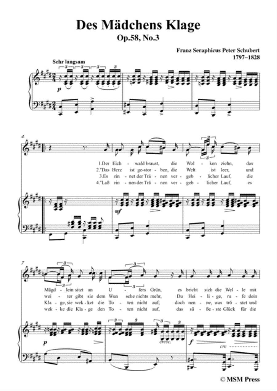 Schubert-Des Mädchens Klage,in c sharp minor,Op.8,No.3,for Voice and Piano Voice Solo scores gallery preview page 3