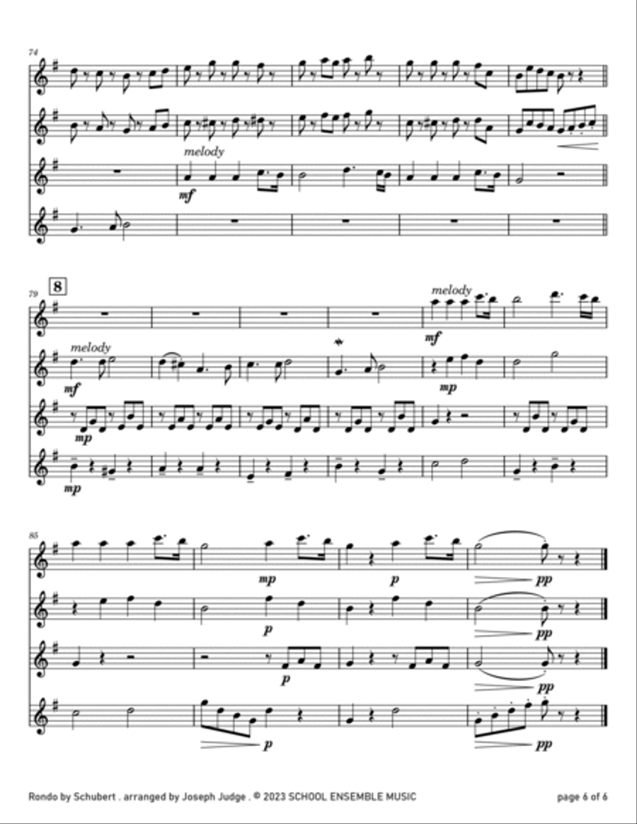 Rondo by Schubert for Clarinet Quartet in Schools Clarinet Quartet scores gallery preview page 6