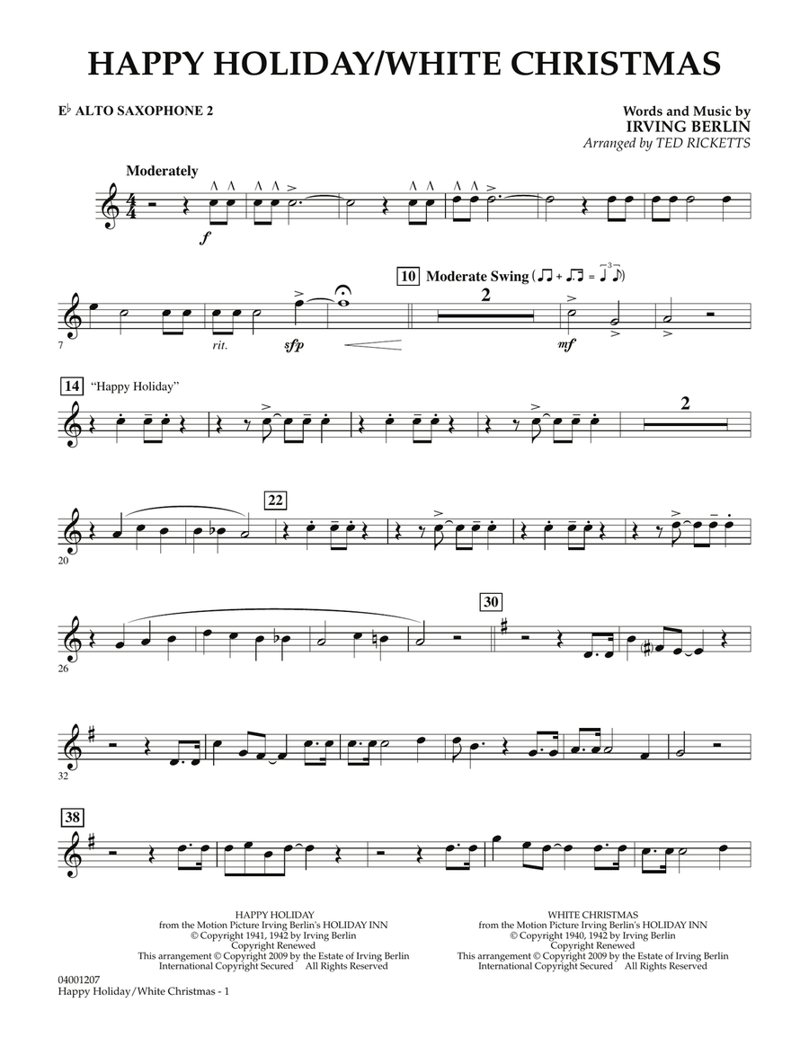 Happy Holiday/White Christmas - Eb Alto Saxophone 2 Concert Band scores gallery preview page 1