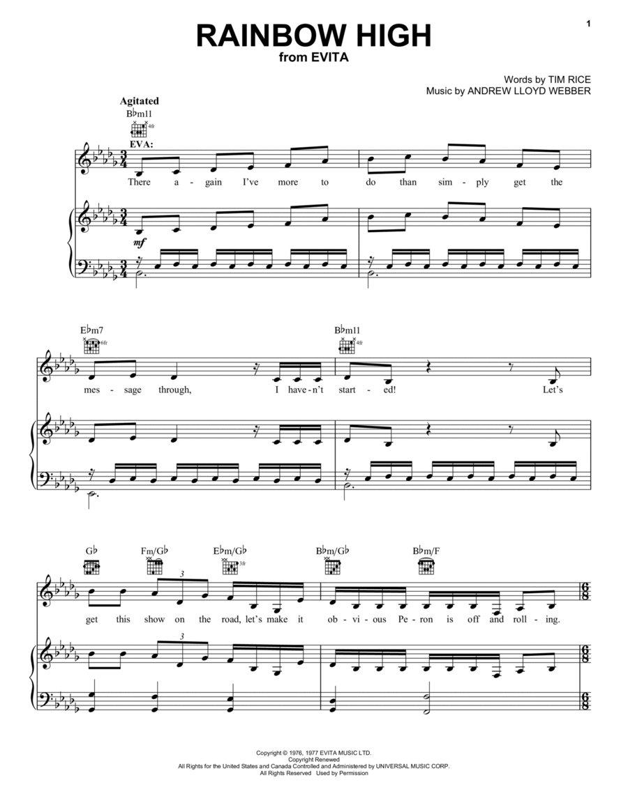 Rainbow High (from Evita) Piano, Vocal, Guitar scores gallery preview page 1