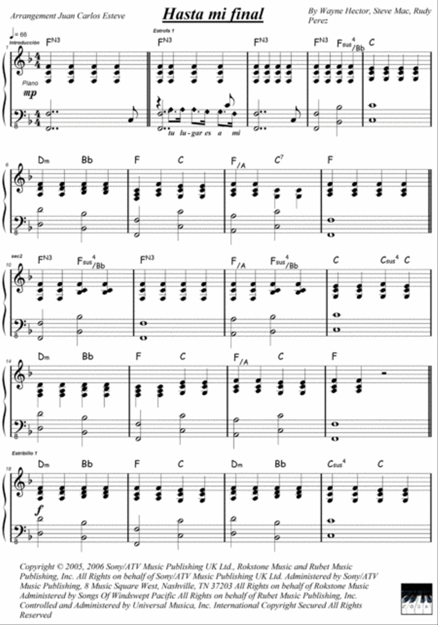 Hasta Mi Final Hasta Mi Final Easy Piano scores gallery preview page 2