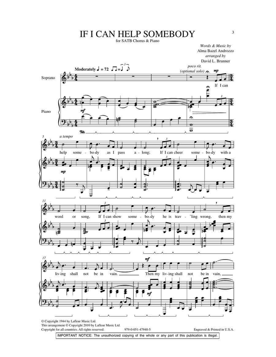 If I Can Help Somebody 4-Part scores gallery preview page 1