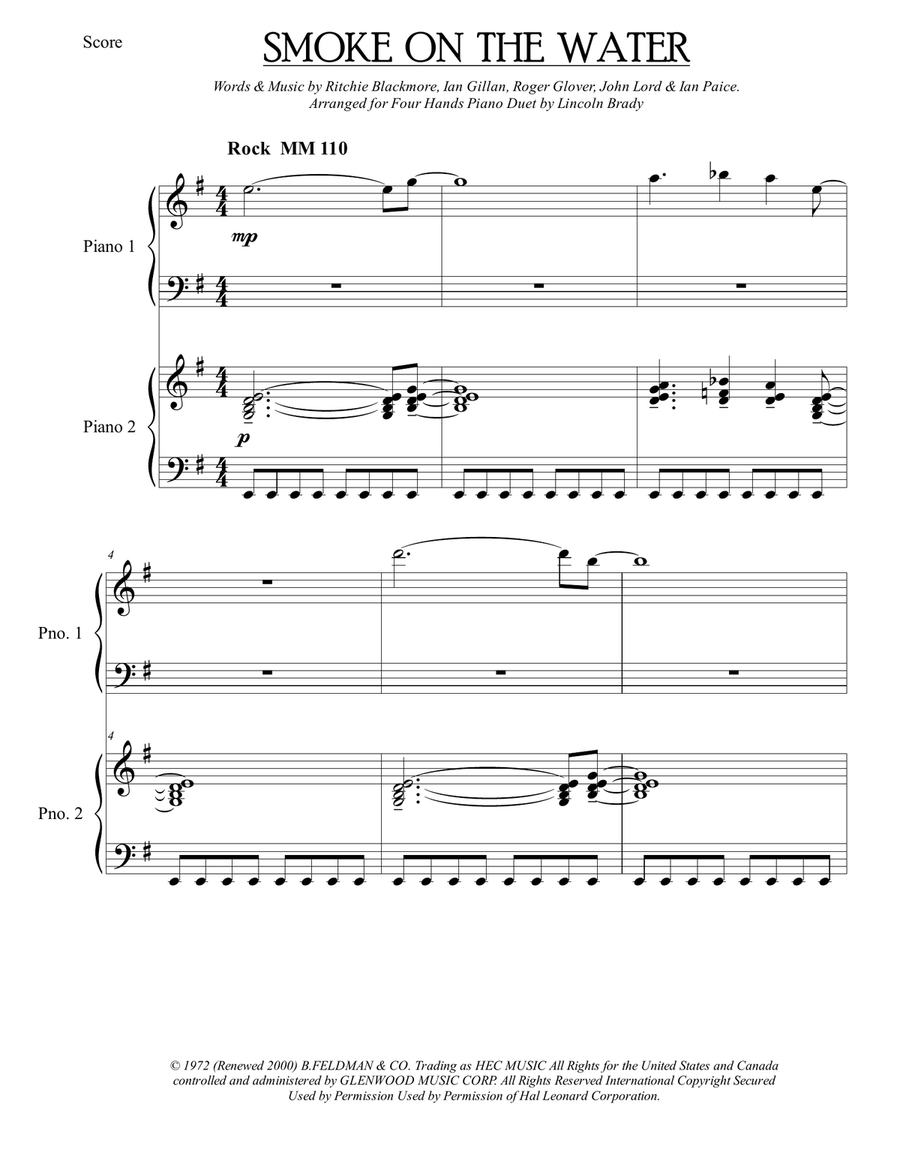 Smoke On The Water Piano Duet scores gallery preview page 3
