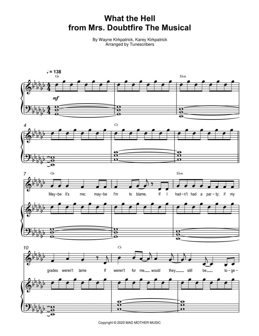 What the Hell, from Mrs. Doubtfire The Musical Voice scores gallery preview page 1