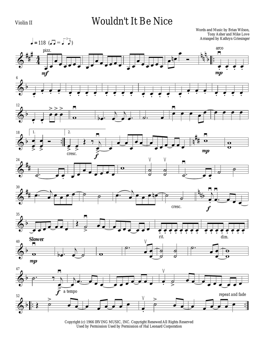 Wouldn't It Be Nice String Quartet scores gallery preview page 2