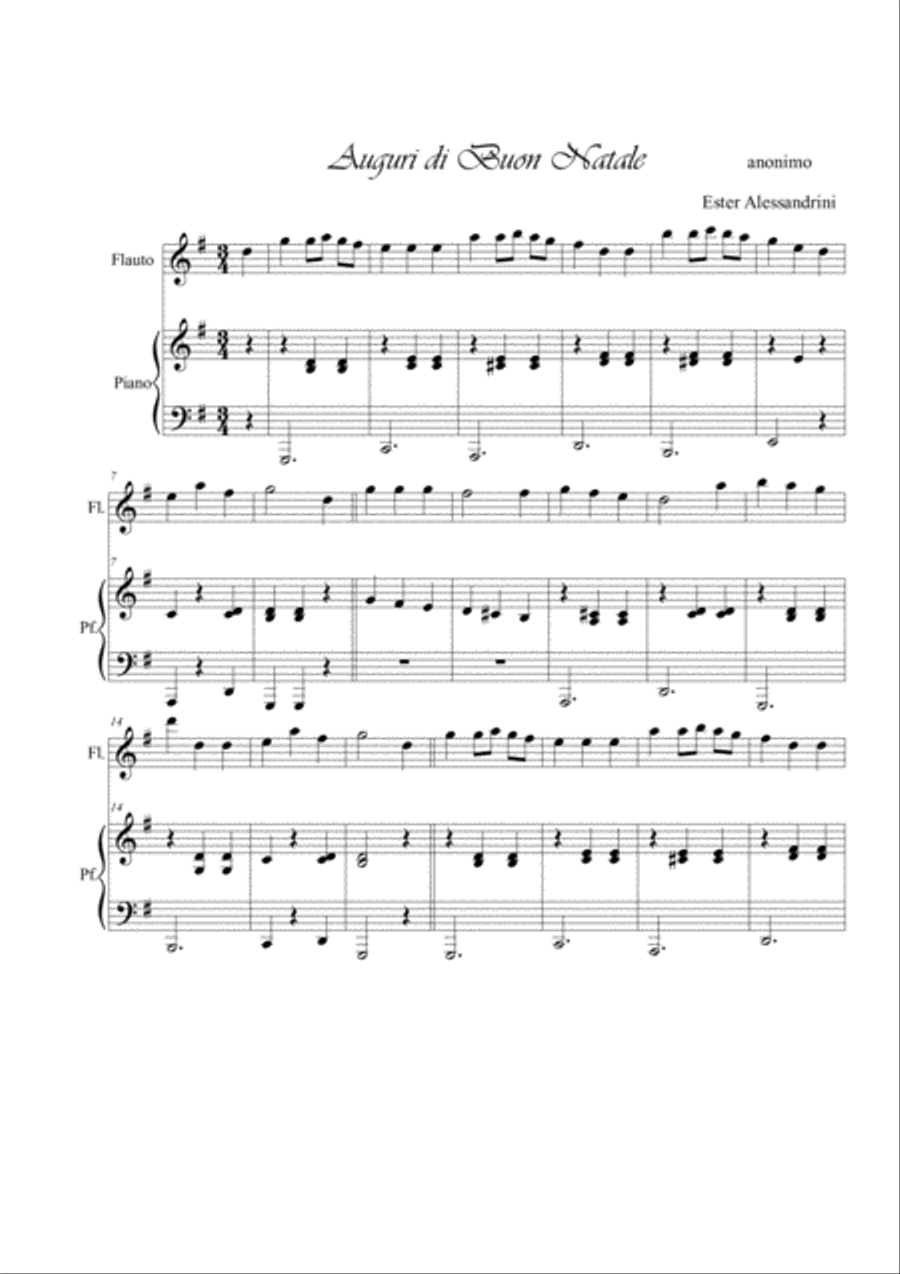 Auguri di Buon Natale. Flute and piano Flute Solo scores gallery preview page 1