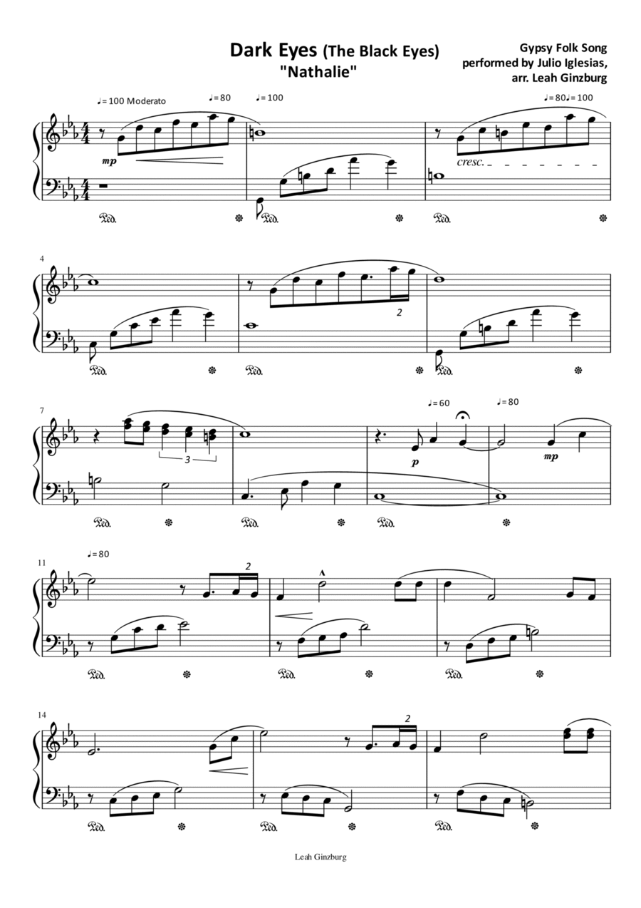 The Dark Eyes (Nathalie) Ochi Chernie Piano Solo scores gallery preview page 1