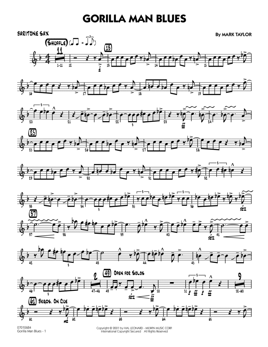 Gorilla Man Blues - Baritone Sax Baritone Saxophone scores gallery preview page 1
