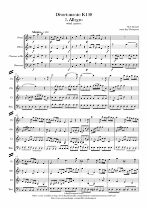 Book cover for Mozart: Divertimento in F "Salzburg Symphony No.3" K138 Mvt.1 - wind quartet