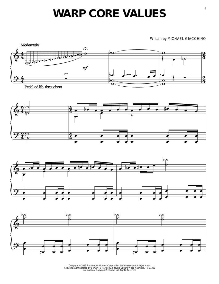Warp Core Values Piano Solo scores gallery preview page 1