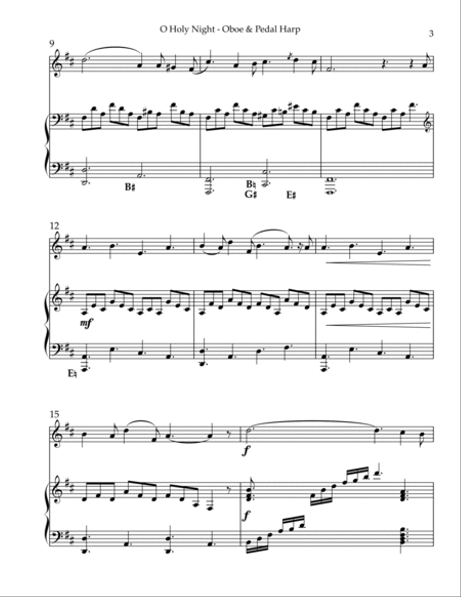 O Holy Night, Duet for Oboe & Pedal Harp Oboe scores gallery preview page 3