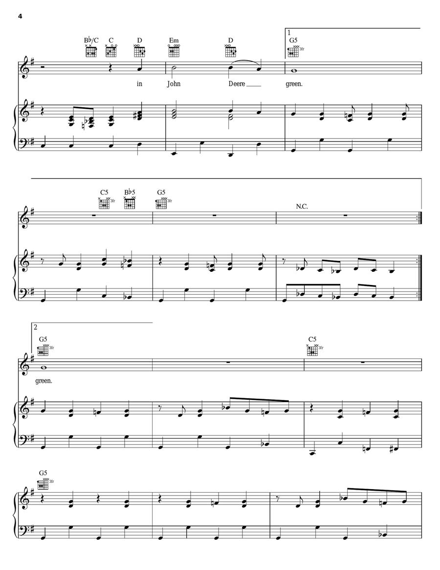 John Deere Green Piano, Vocal, Guitar scores gallery preview page 4