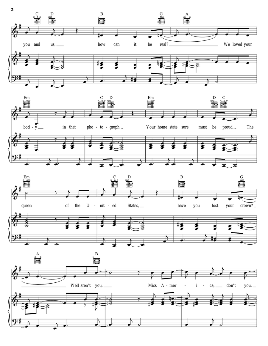 Miss America Piano, Vocal, Guitar scores gallery preview page 2