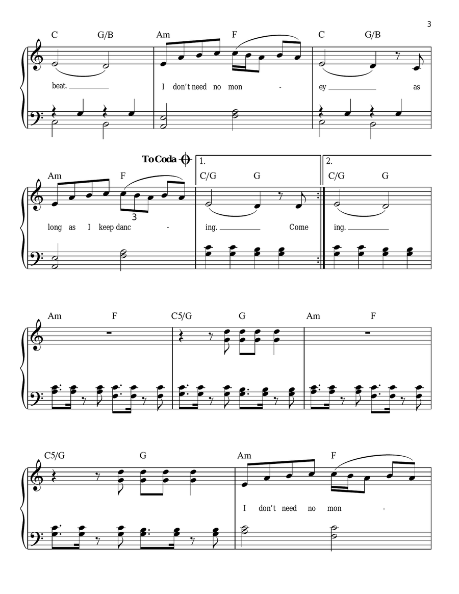 Cheap Thrills (feat. Sean Paul) Easy Piano scores gallery preview page 3
