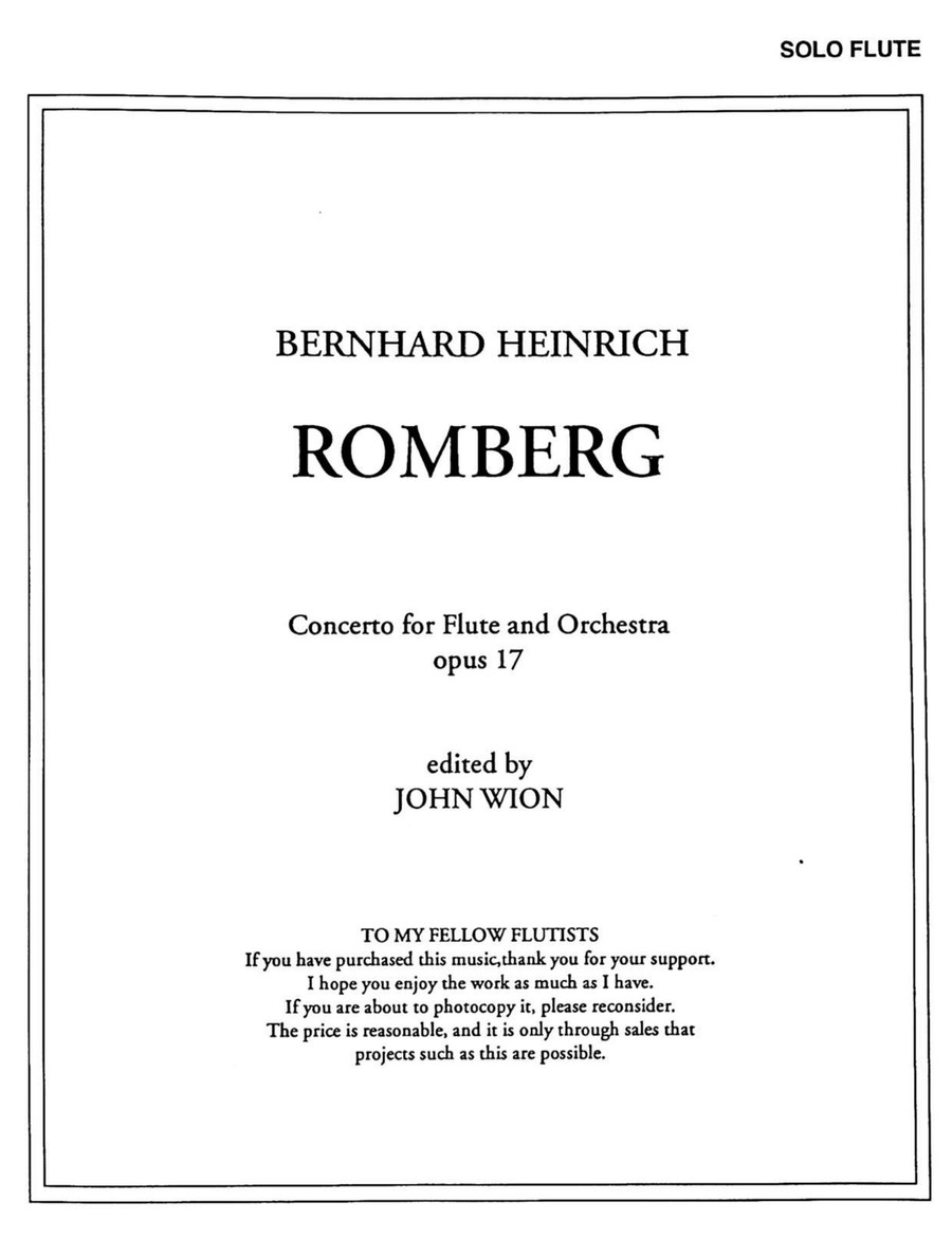 Book cover for Bernhard Heinrich Romberg, Concerto for Flute & Orchestra opus 17 Complete