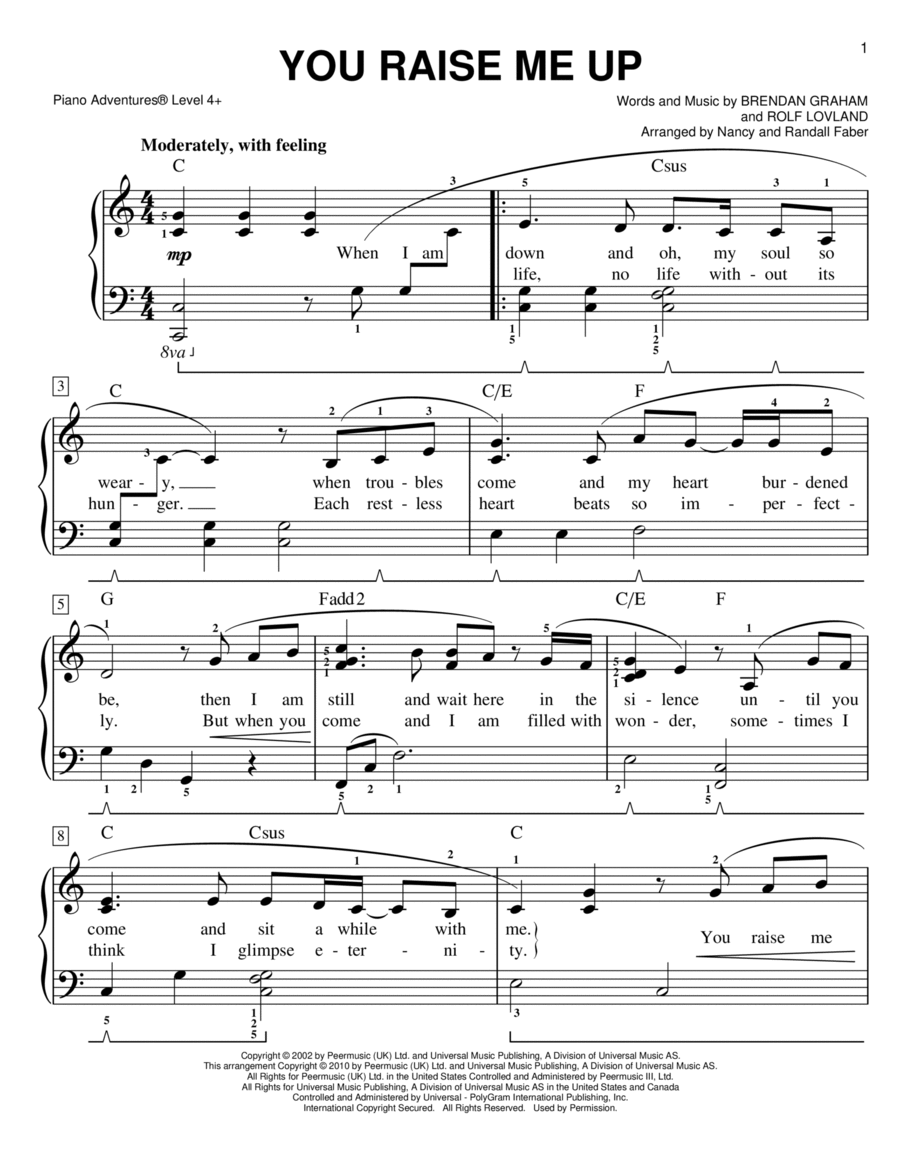 You Raise Me Up Piano Method scores gallery preview page 1