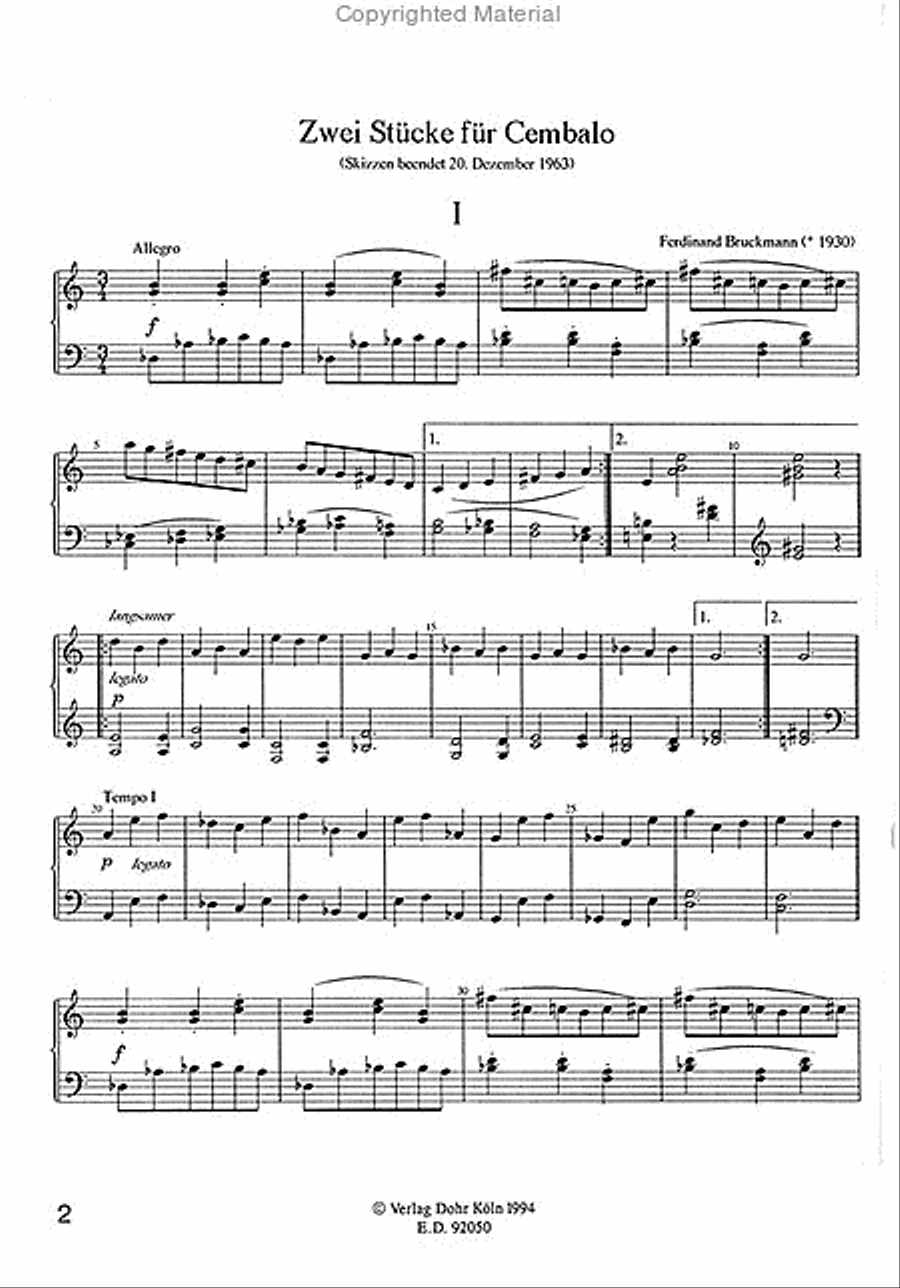 Zwei Stücke für Cembalo (1964) Harpsichord scores gallery preview page 2