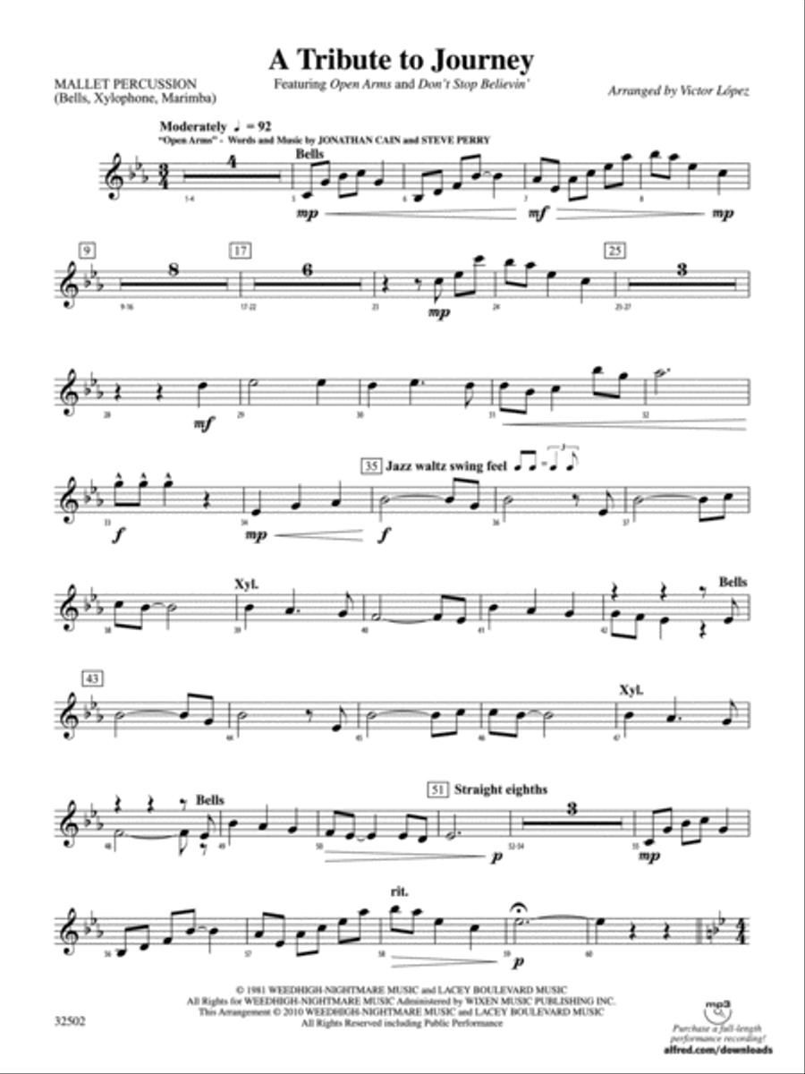 A Tribute to Journey: Mallets Concert Band scores gallery preview page 1