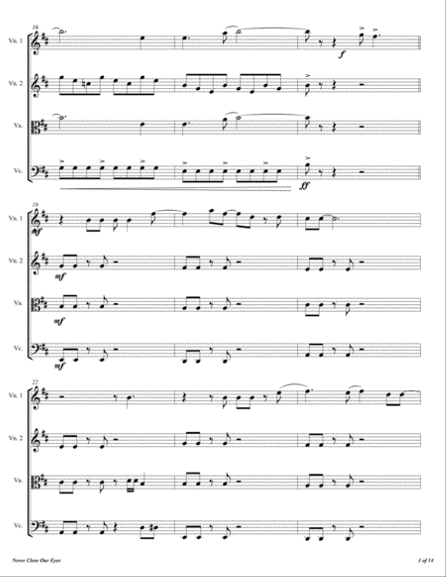 Never Close Our Eyes String Quartet scores gallery preview page 4