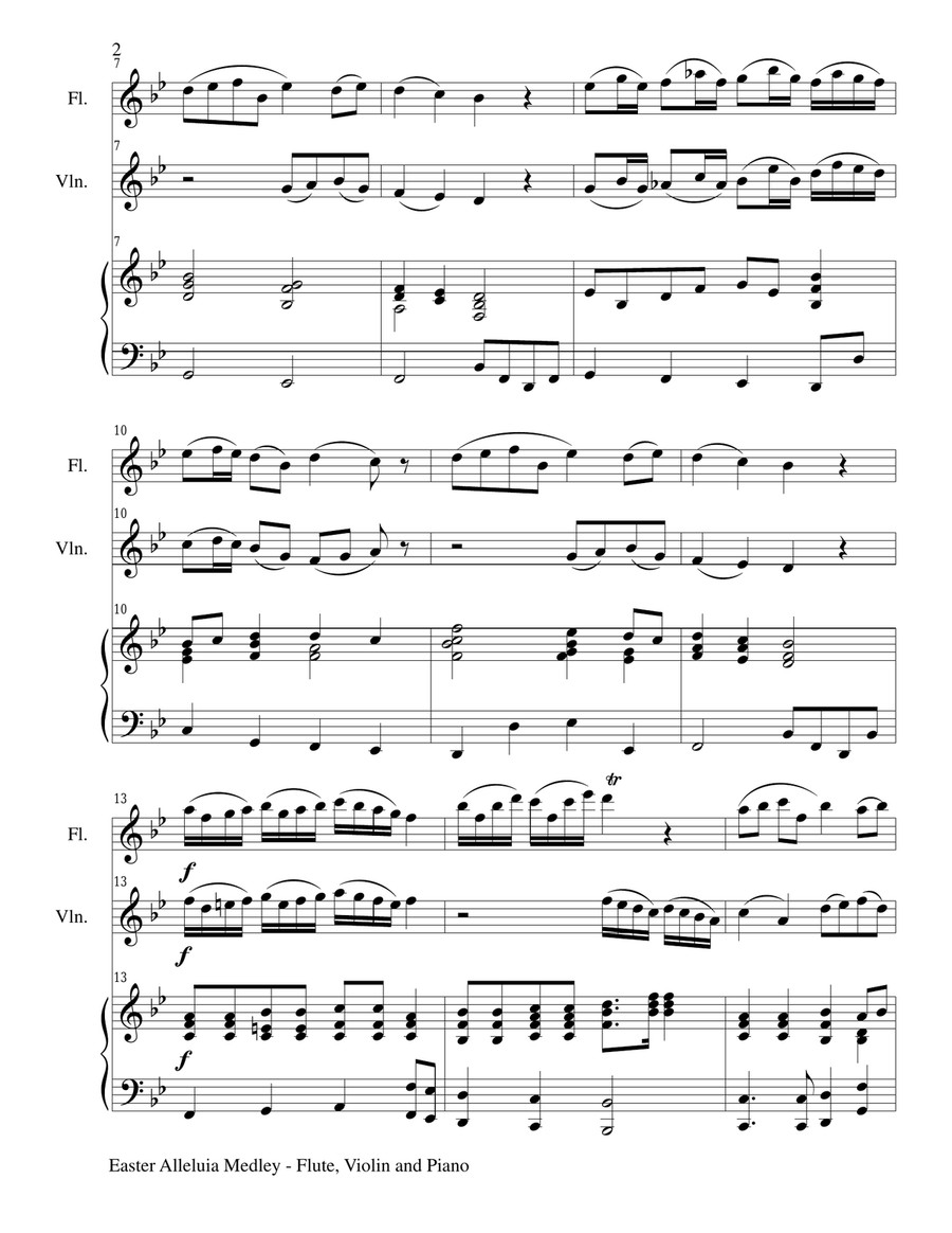 EASTER ALLELUIA MEDLEY (Trio – Flute, Violin /Piano) Score and Parts Flute scores gallery preview page 2