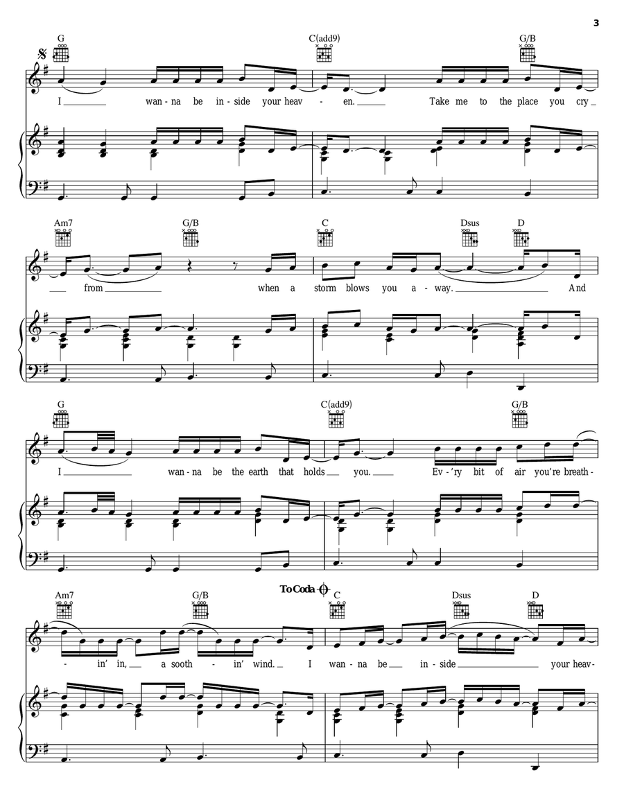 Inside Your Heaven Piano, Vocal, Guitar scores gallery preview page 3