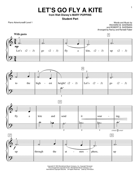 Let's Go Fly A Kite (from Mary Poppins) by Robert & Richard Sherman Piano Method - Digital Sheet Music