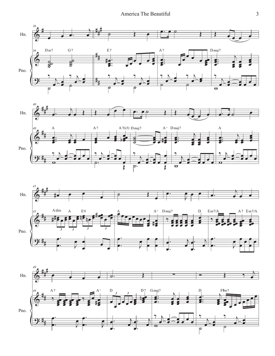 America The Beautiful (French Horn solo and Piano) Piano scores gallery preview page 4