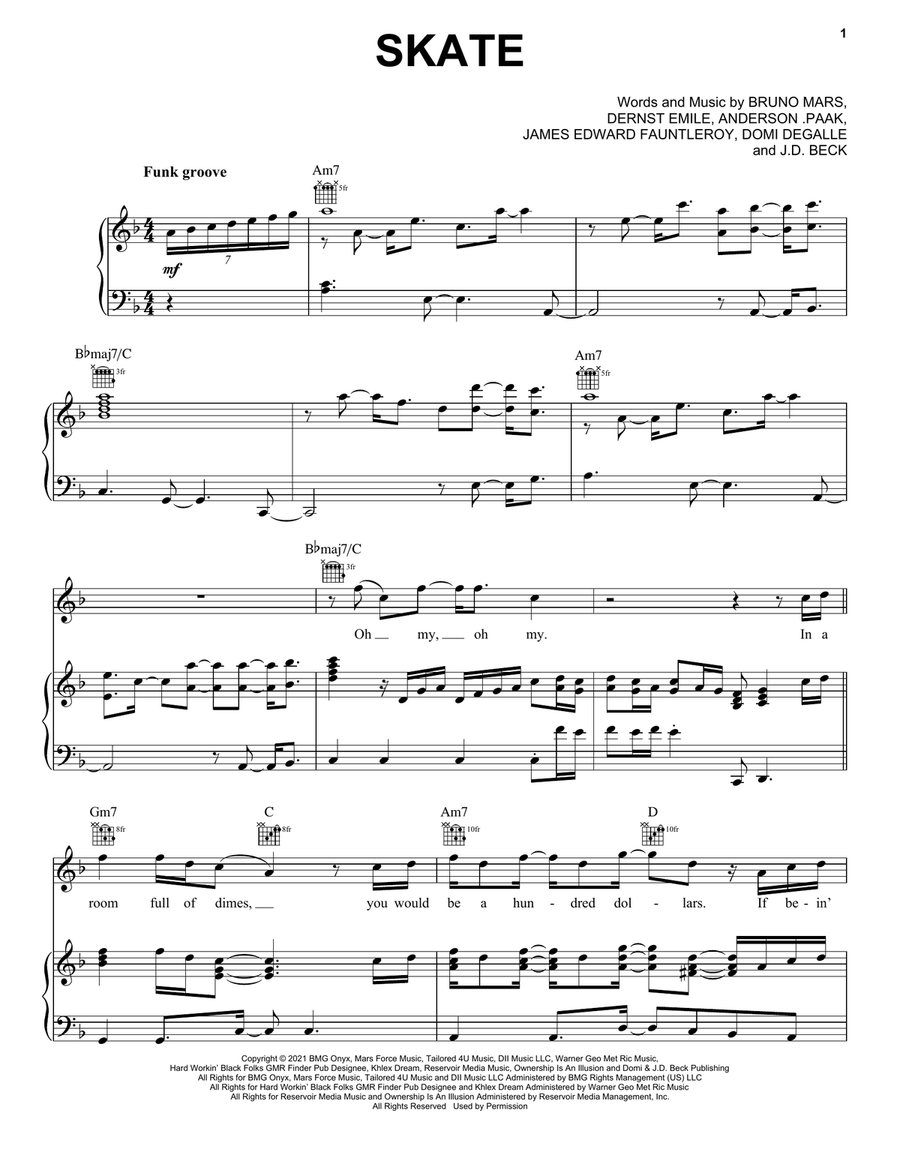 Skate Piano, Vocal, Guitar scores gallery preview page 1