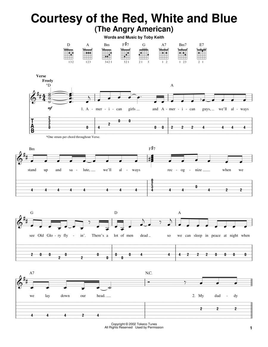 Courtesy Of The Red, White And Blue (The Angry American) Electric Guitar scores gallery preview page 1