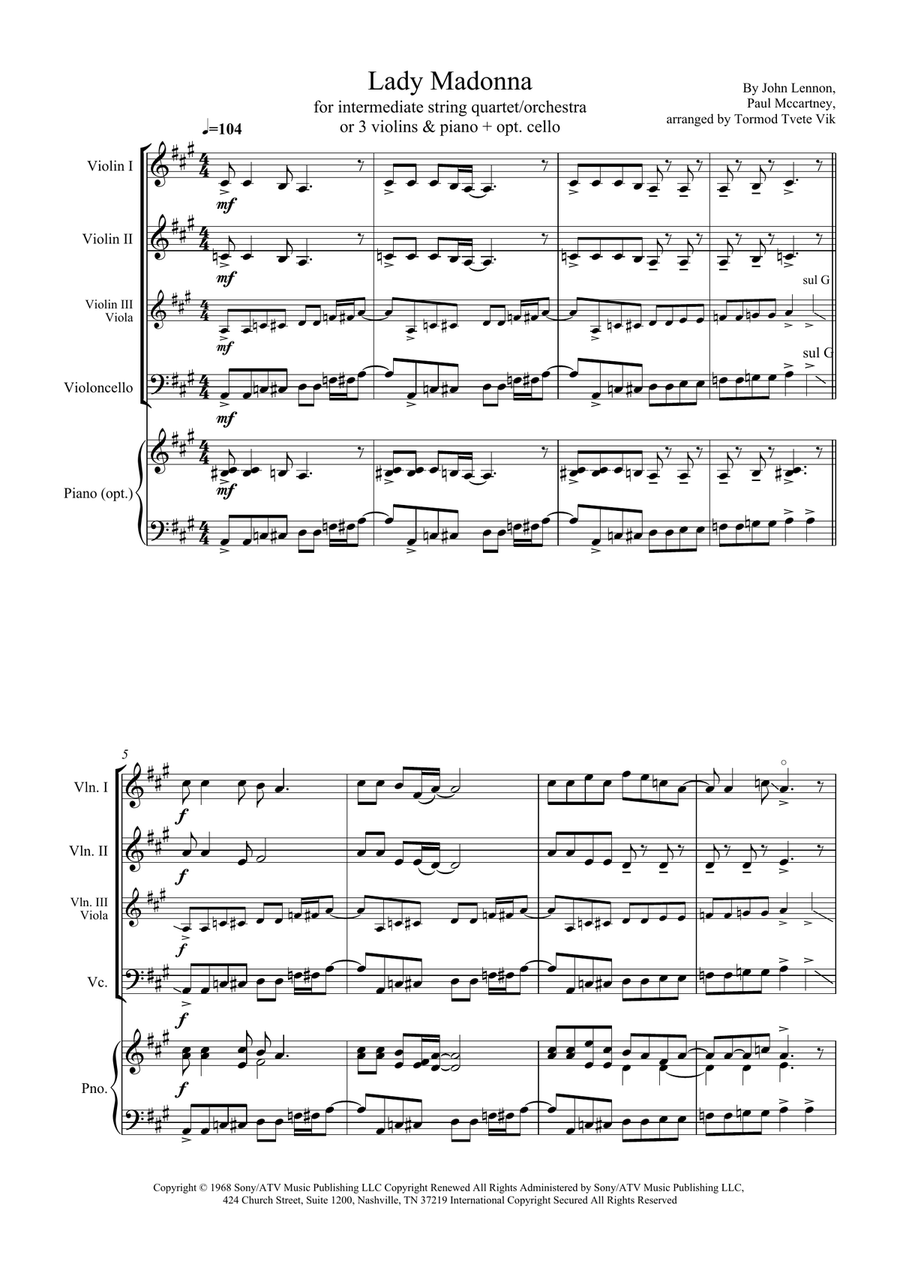 Lady Madonna Cello scores gallery preview page 1