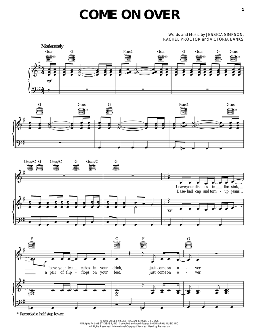 Come On Over Come On Over Piano, Vocal, Guitar scores gallery preview page 1