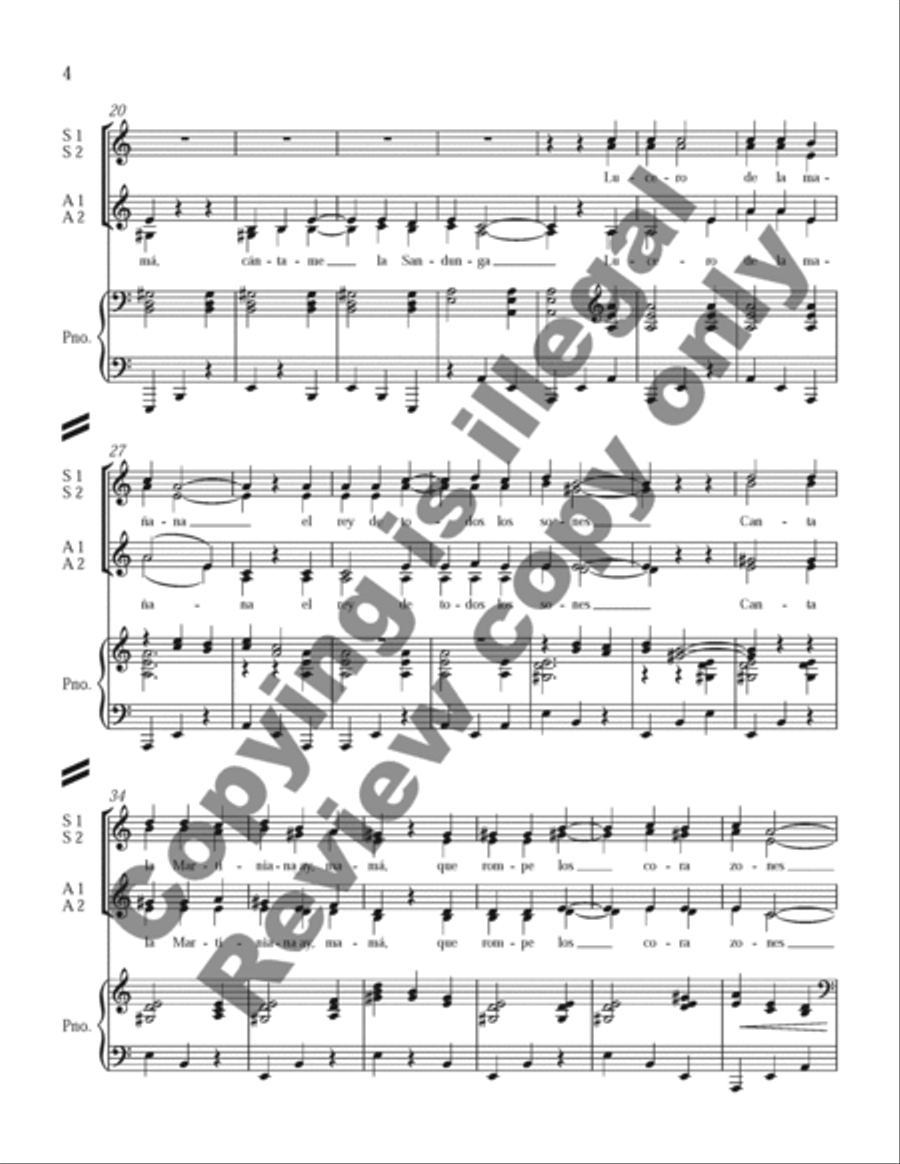Three Mexican Folk Songs: 1. La Martiniana SSAA scores gallery preview page 12