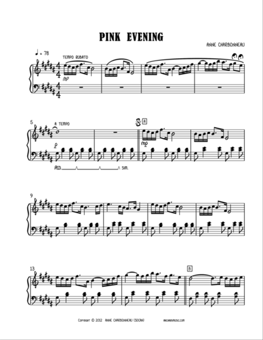 Pink Evening Piano Solo scores gallery preview page 1