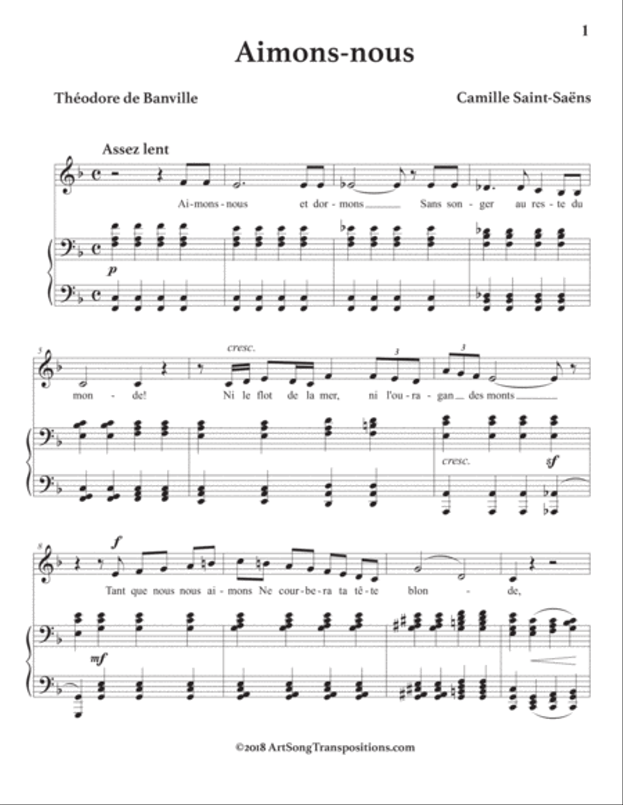 SAINT-SAËNS: Aimons-nous (transposed to F major) Voice scores gallery preview page 2