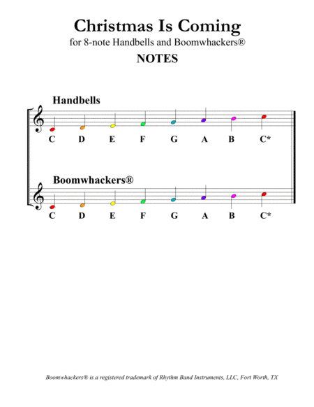Christmas Is Coming for 8-note Bells and Boomwhackers® (with Color Coded Notes) by Sharon Wilson Handbell Choir - Digital Sheet Music