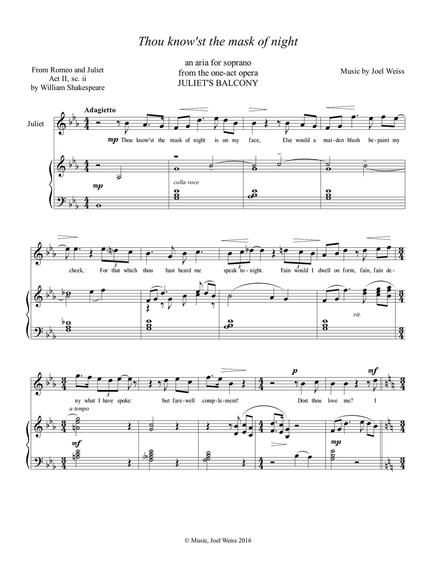 Juliet's Aria - Thou know'st the mask of night Soprano Voice scores gallery preview page 1