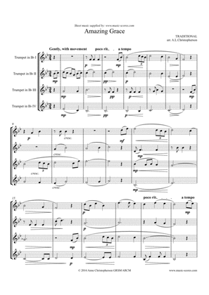 Amazing Grace - Trumpet Quartet - Intermediate