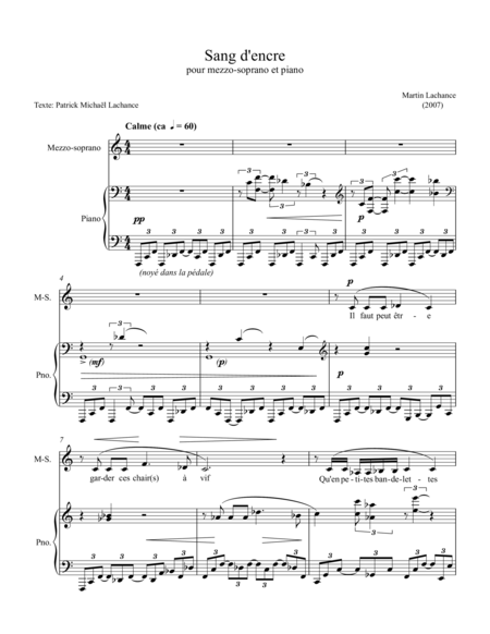 Sang d'encre (for mezzo-soprano & piano)