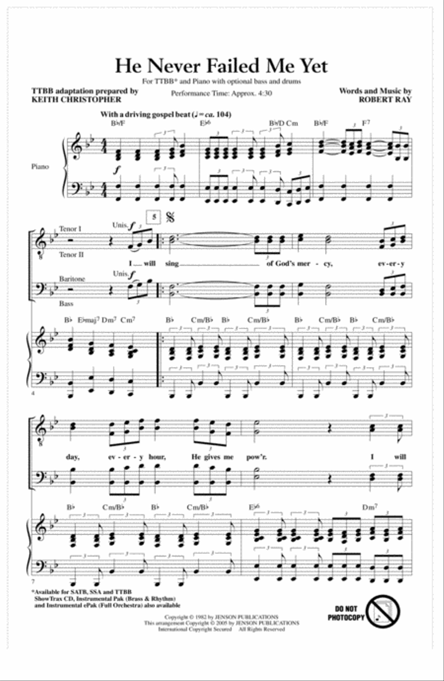 He Never Failed Me Yet (arr. Keith Christopher) TTBB scores gallery preview page 1