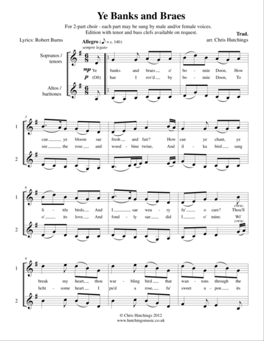 Ye Banks And Braes - flexible 2-part choir SA scores gallery preview page 1
